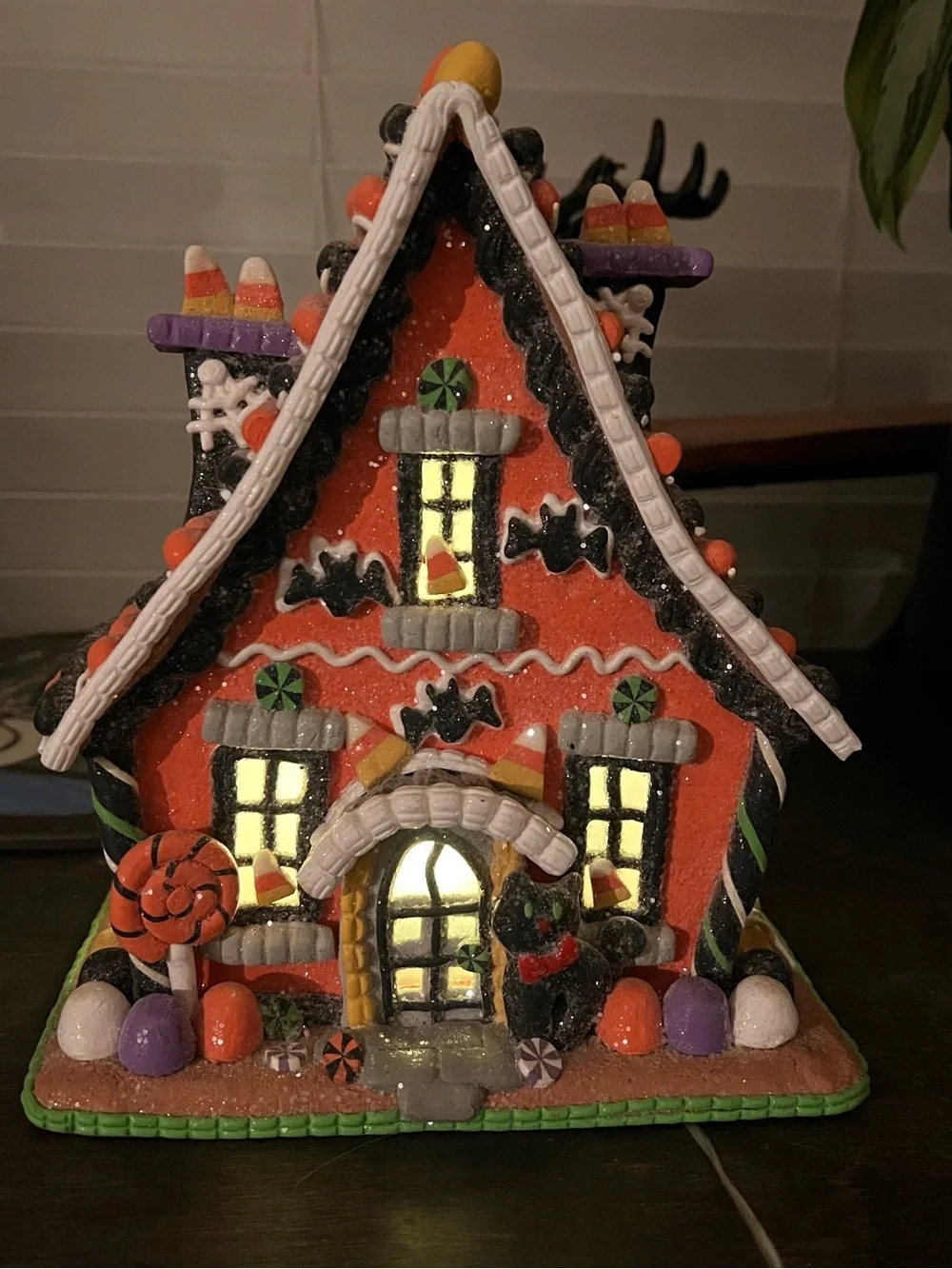 Lighted Sparkle Halloween Gingerbread House Decoration Candy Corn